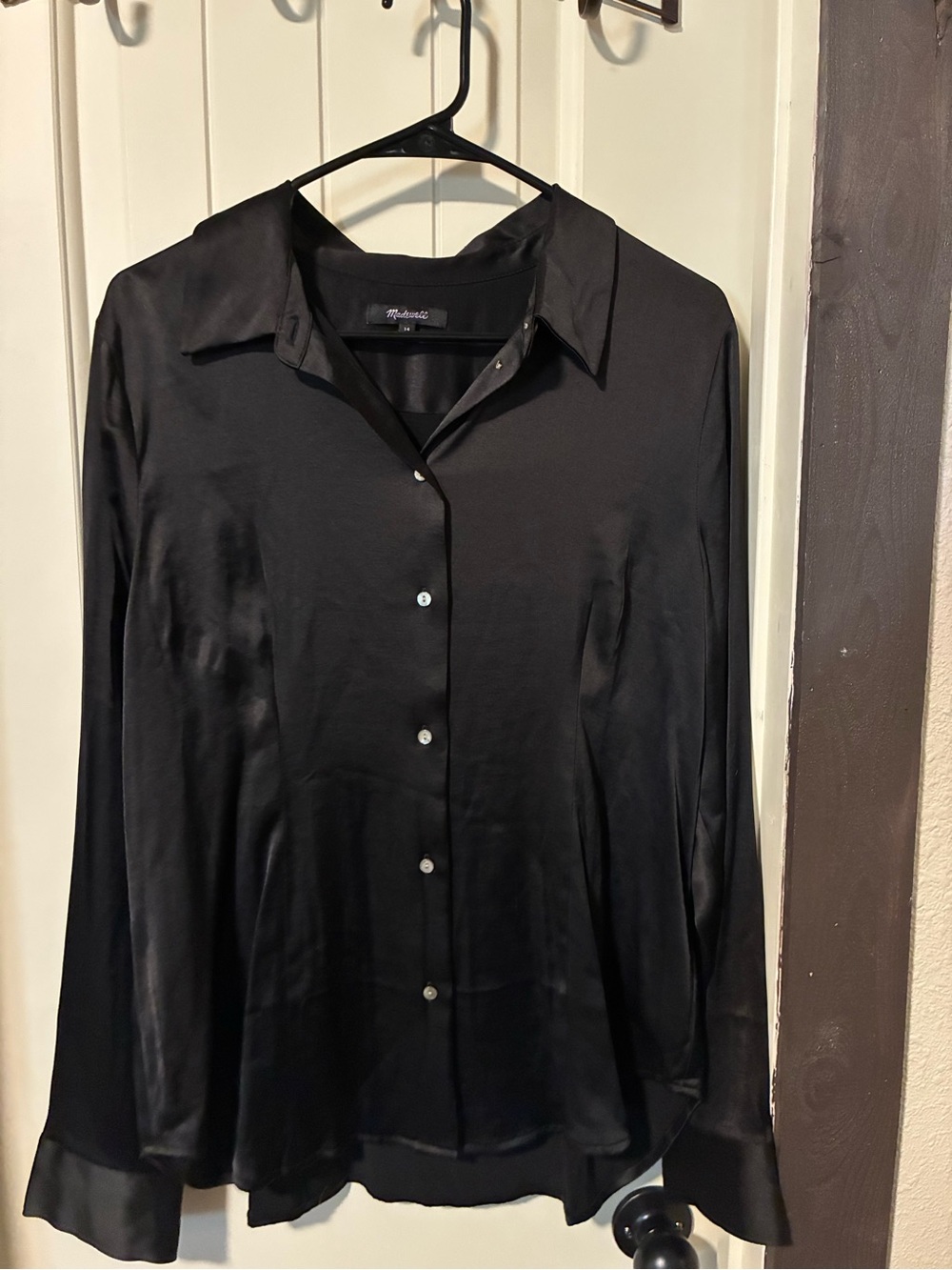 Madewell Black Satin Button-Down Shirt